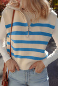 Blue and white sleeveless sweater