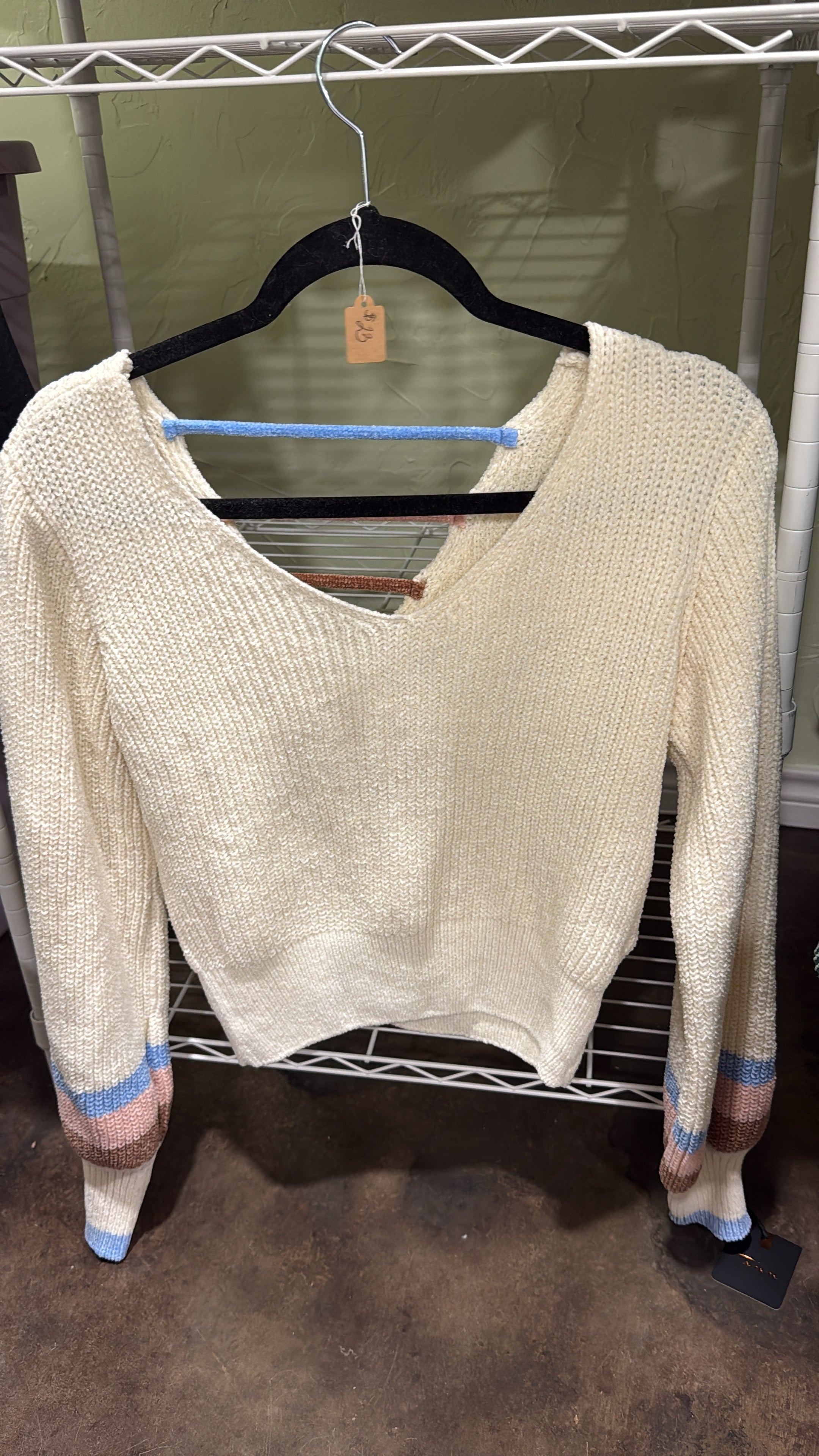 Women's White with Colorful Stripes Sweater