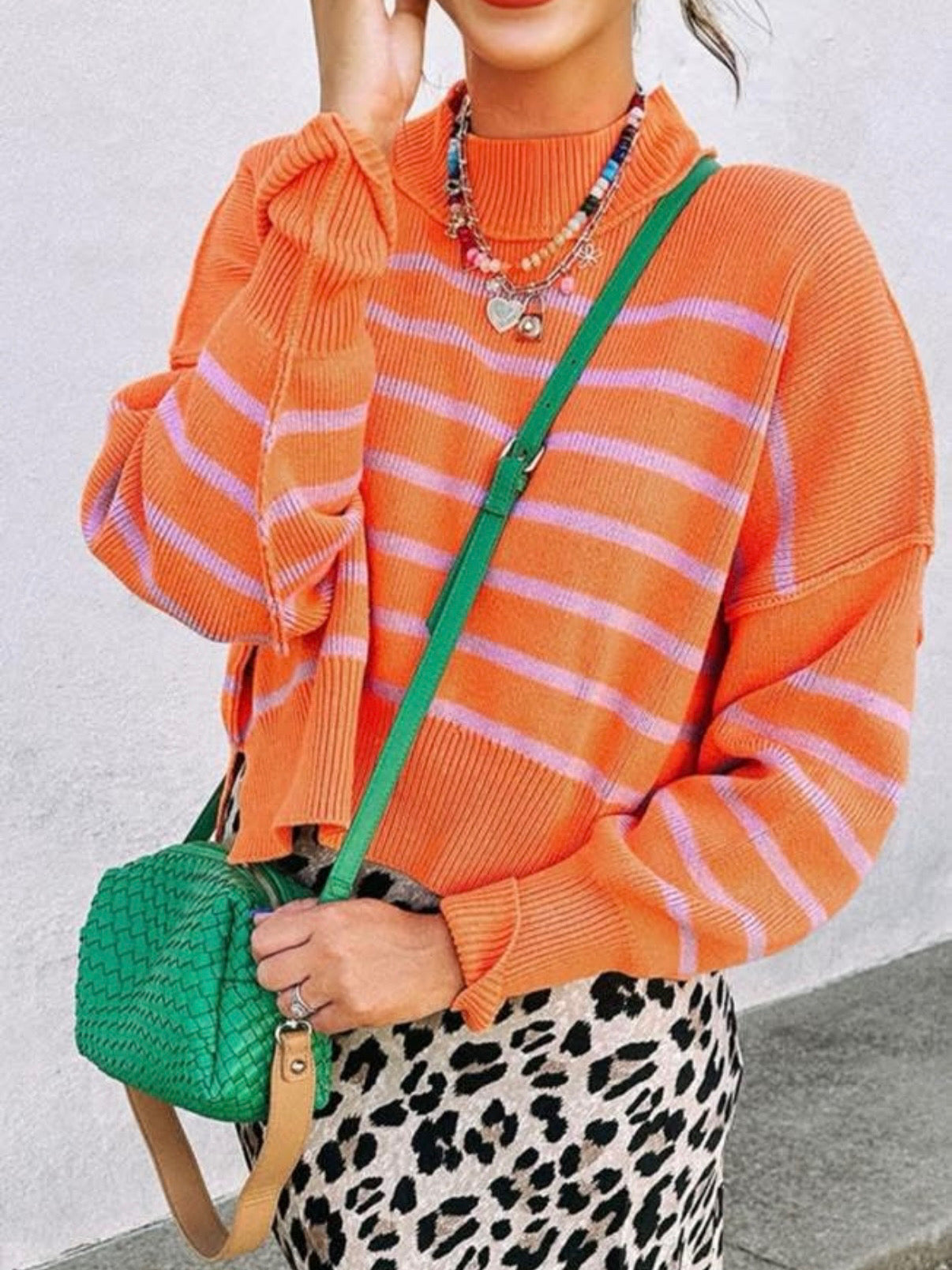 Women's Orange and Pink Striped Sweater