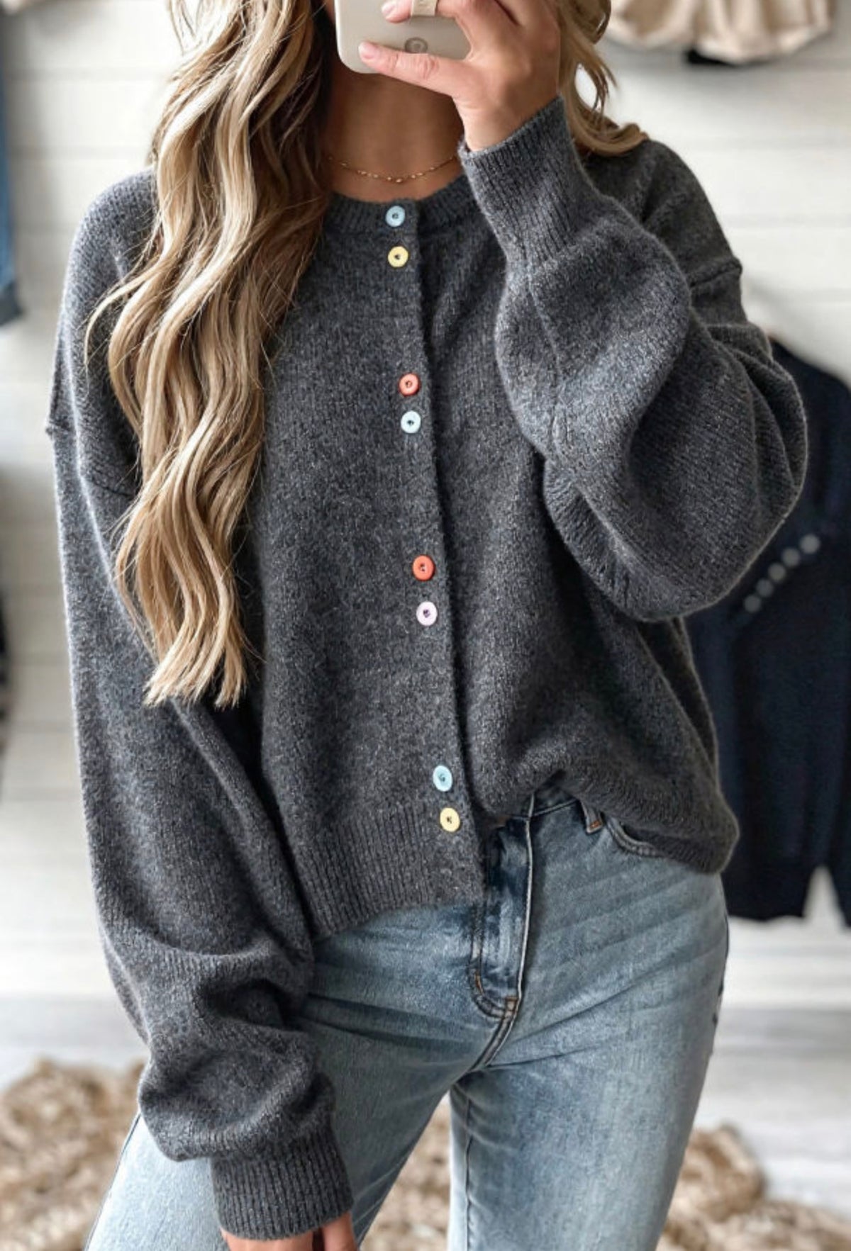 Women’s grey colorful button cardigan