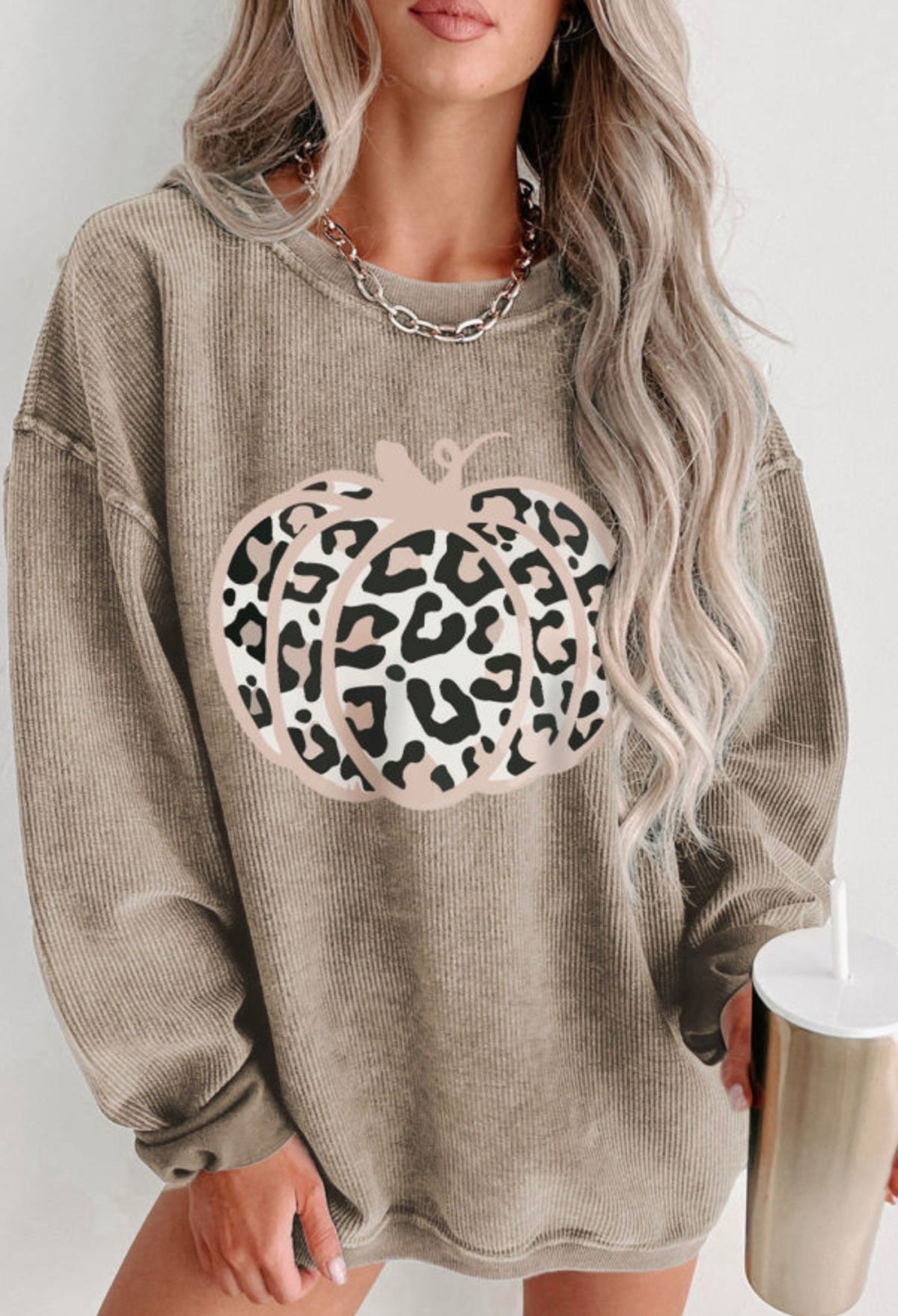 Women's Tan Cheetah Pumpkin Sweatshirt