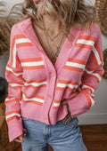 Women's Pink and Orange Striped Cardigan