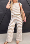 Women's brown and white stripe pant set