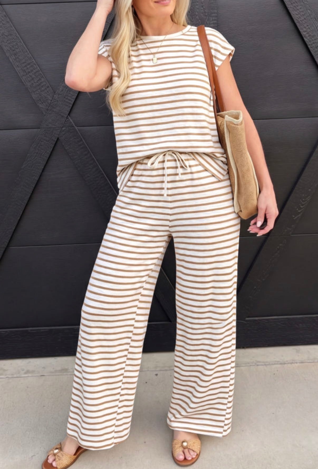 Women's brown and white stripe pant set