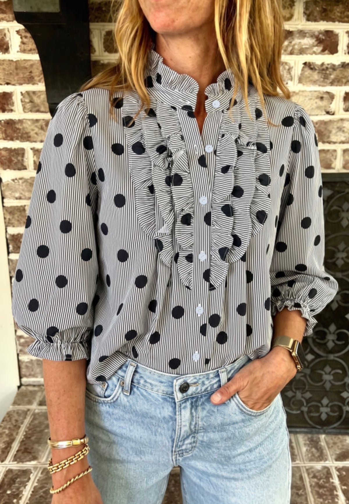 Black and White Polk a Dot Stripe  shirt