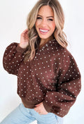 Women's Brown Polk a Dot button up sweatshirt