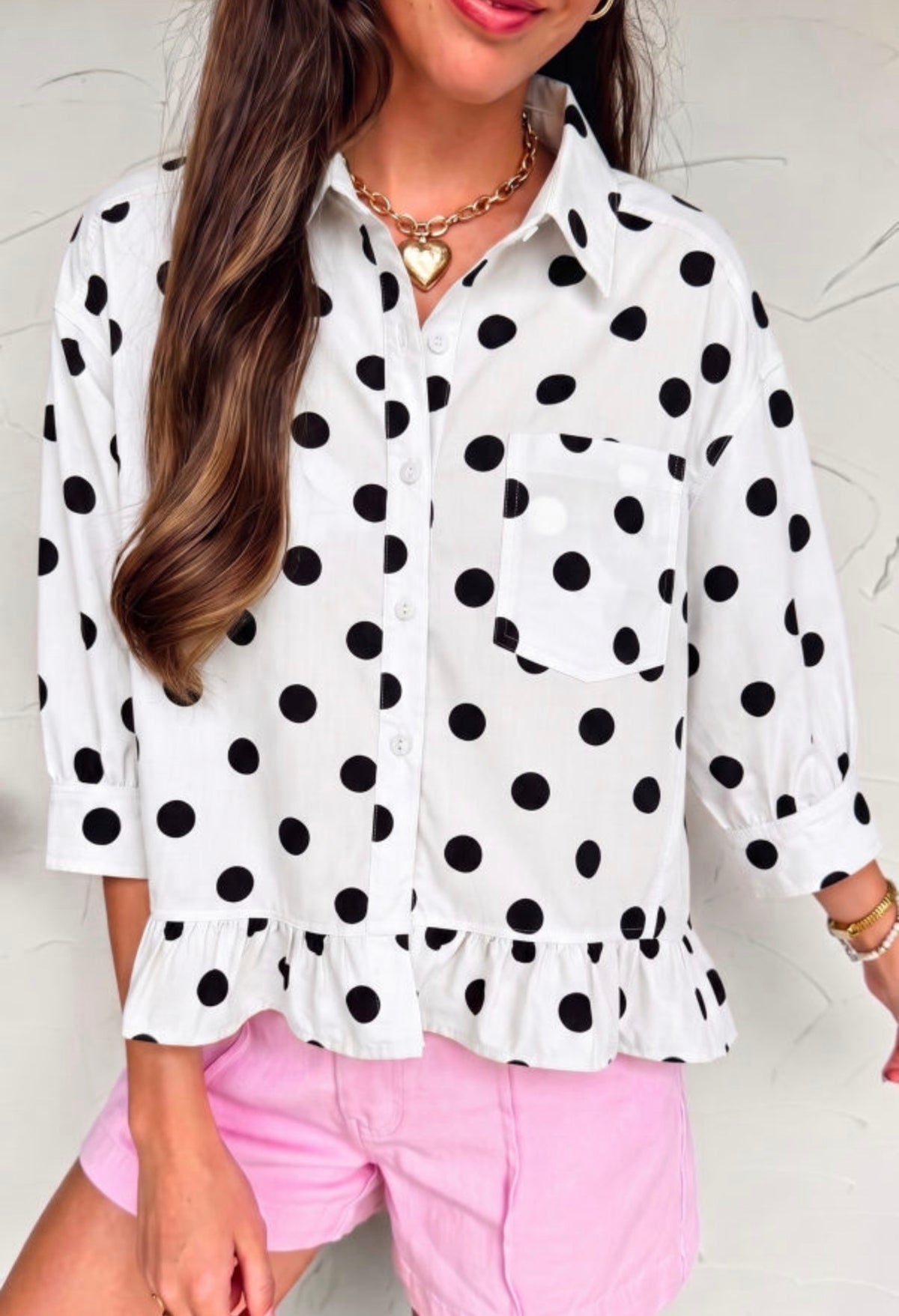 Black and White Polk a Dot shirt Button Up