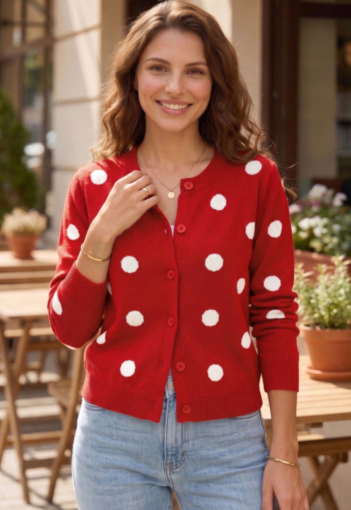 Red and White dot cardigan