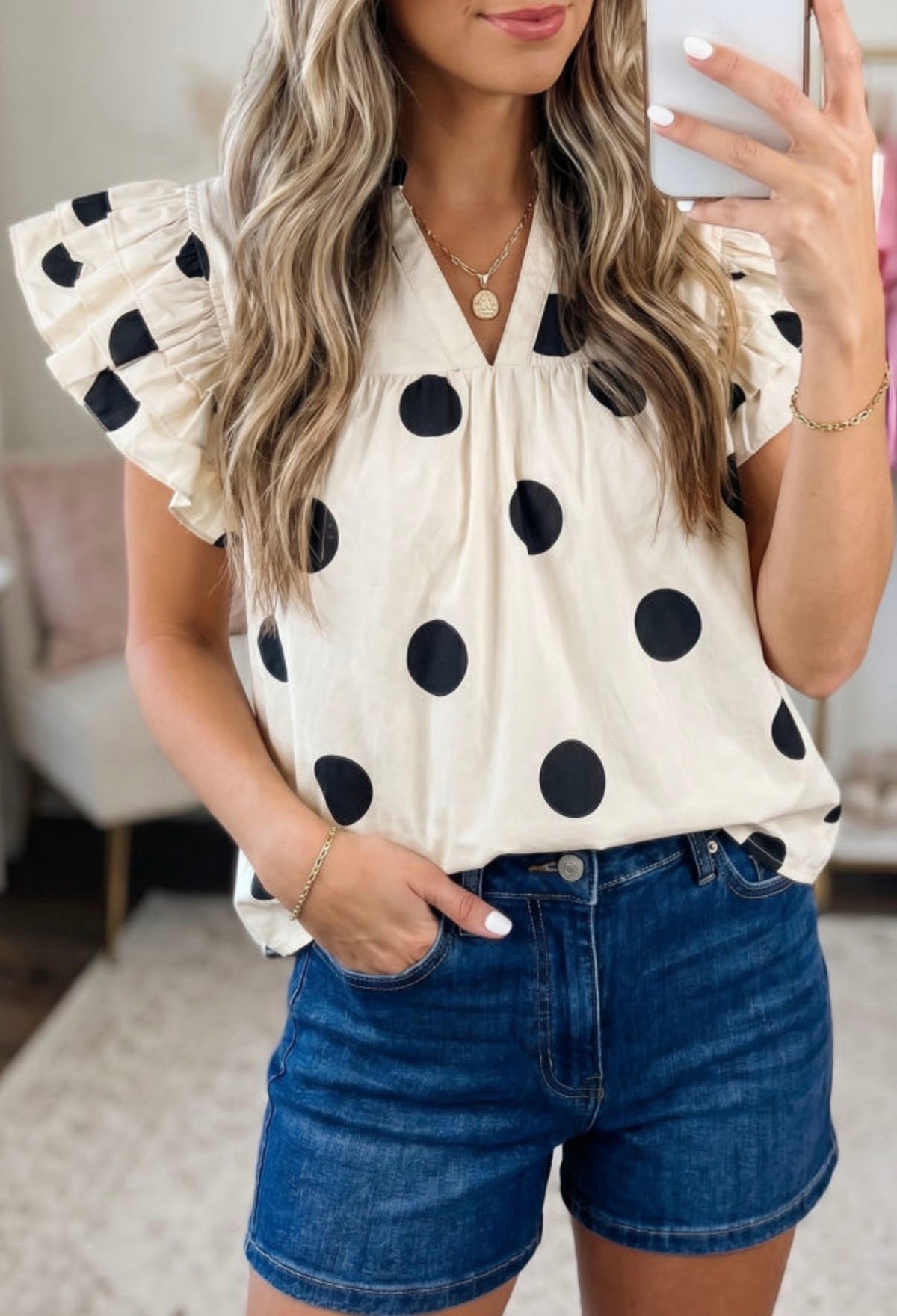 Black and white Polk a Dot shirt