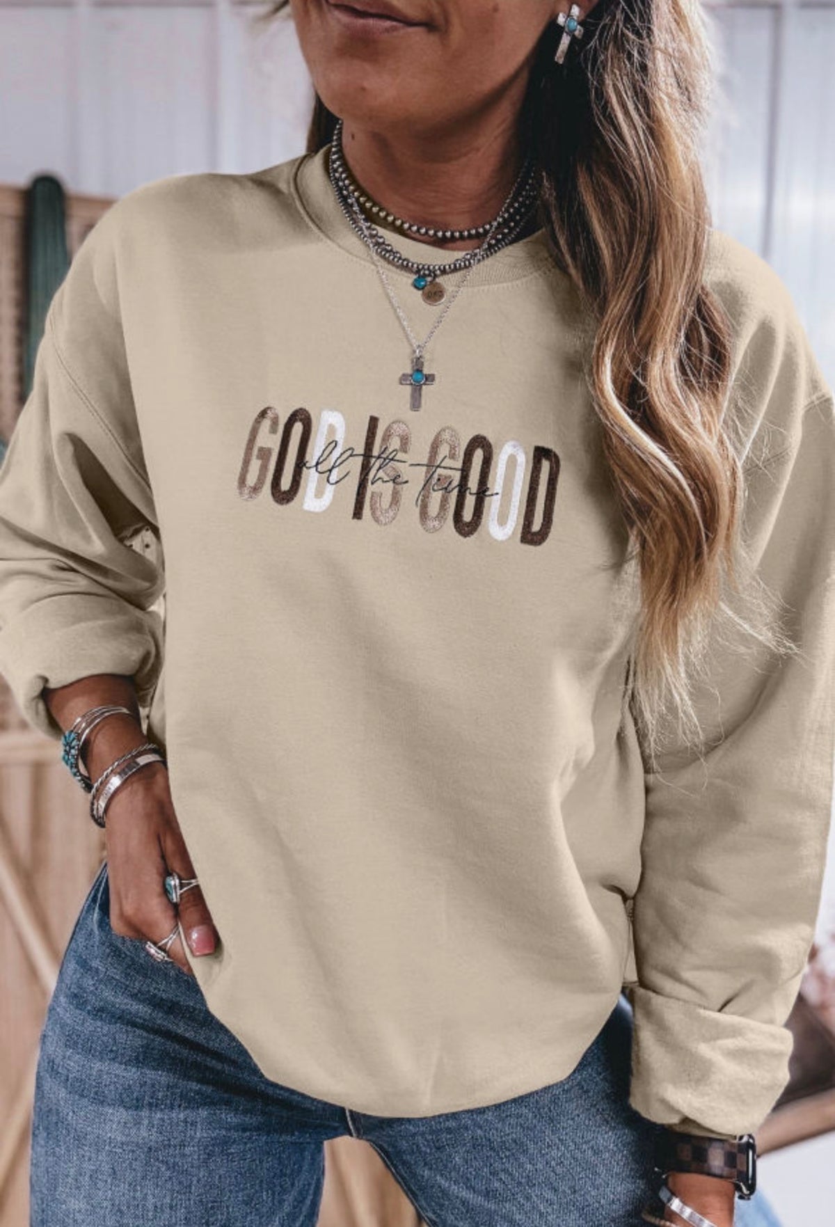 Embrodried God is Good sweatshirt