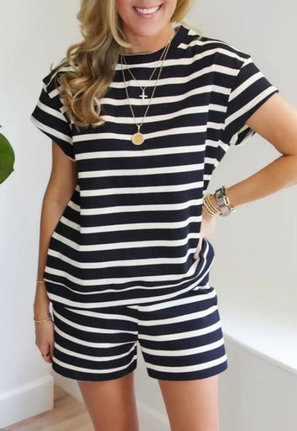 Short Sleeve Black and White Shorts set