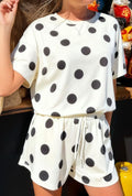 Black and White Polk a Dot Short Sleeve Shorts set