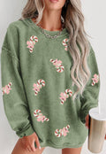 Women's Sequin Candy Cane Sweatshirt