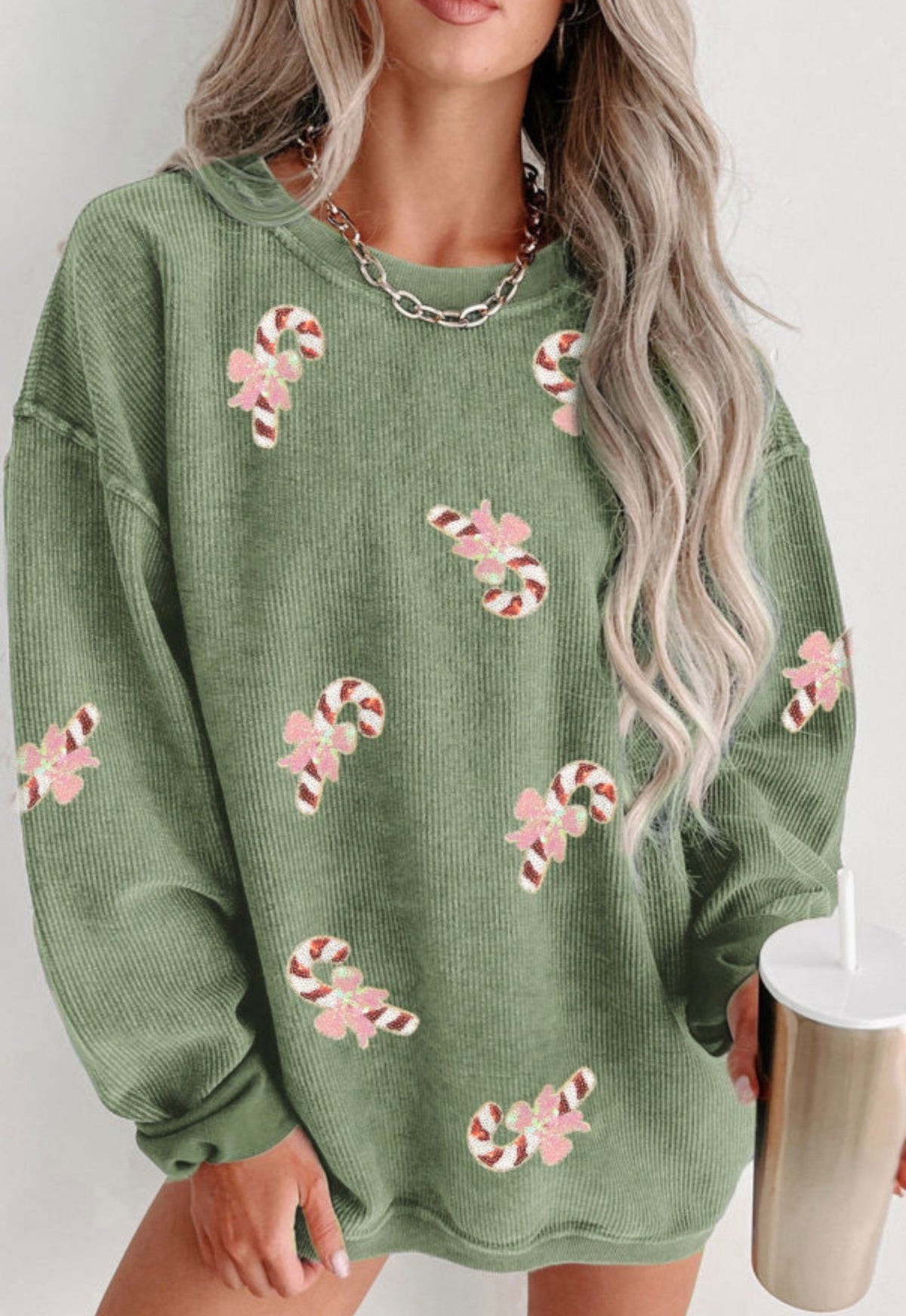Women's Sequin Candy Cane Sweatshirt