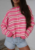 Women's Pink and Red Striped Sweater
