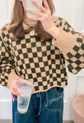 Women's black and white checkered sweater