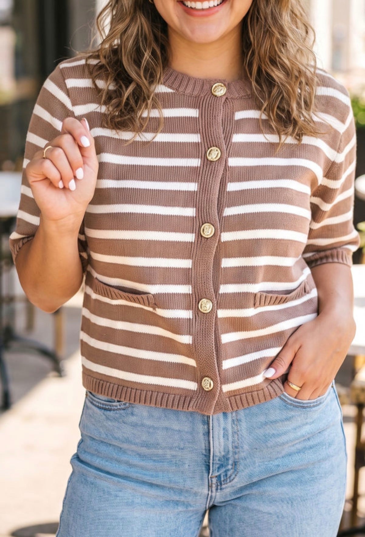 Women's Extended Sizes Striped Cardigan
