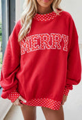 Women's MERRY Embroidered Red Sweatshirt