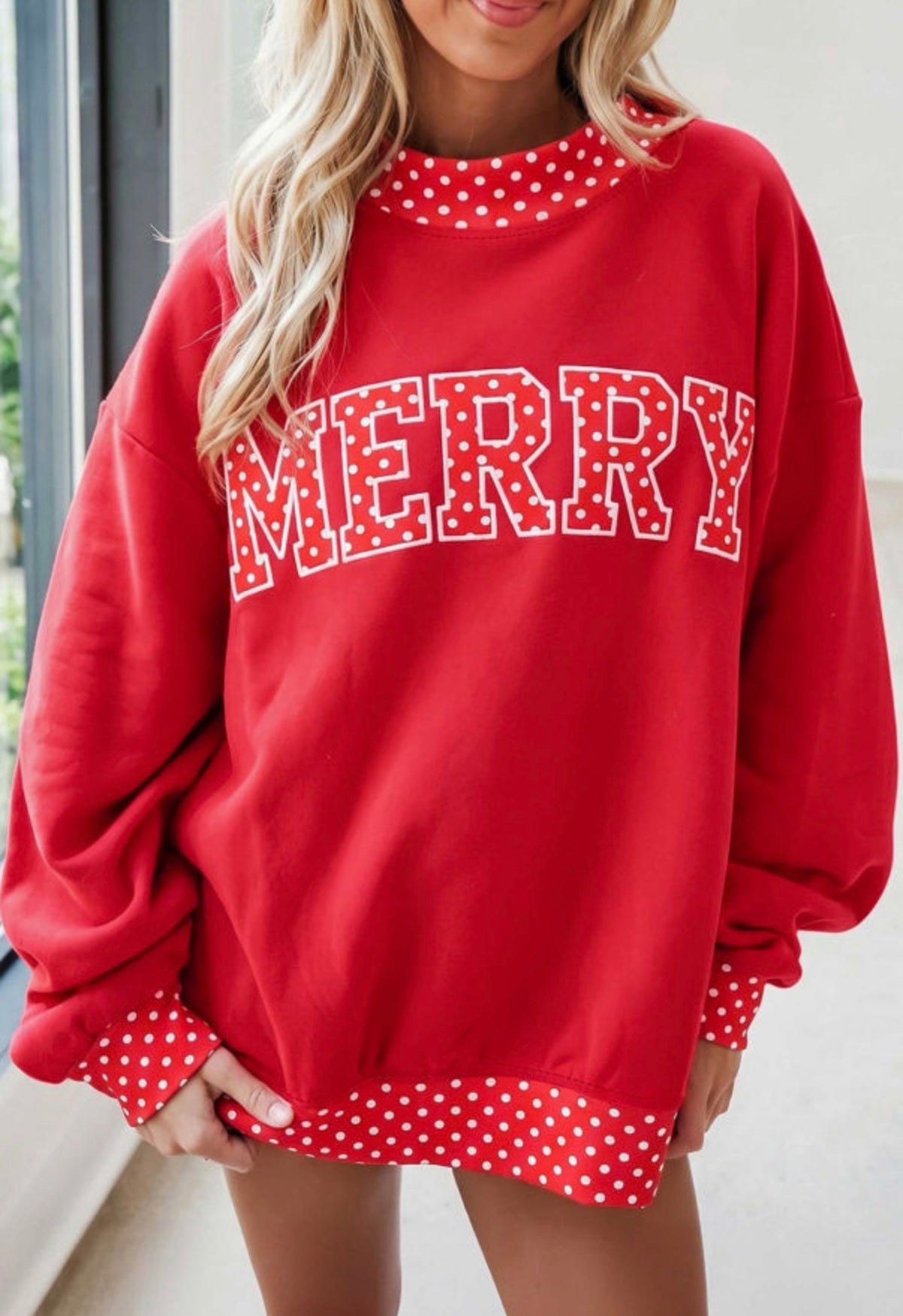 Women's MERRY Embroidered Red Sweatshirt
