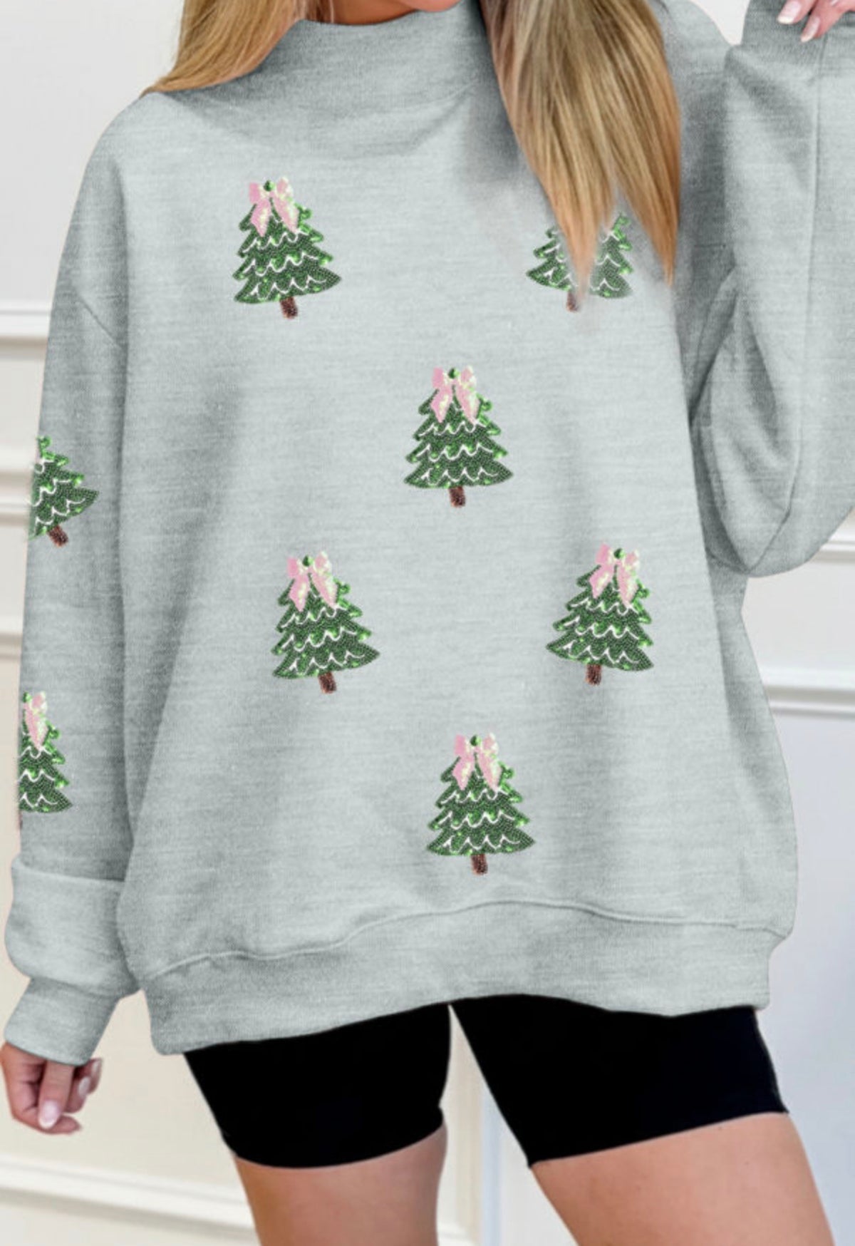 Women's Grey Sweatshirt with Sequin Trees