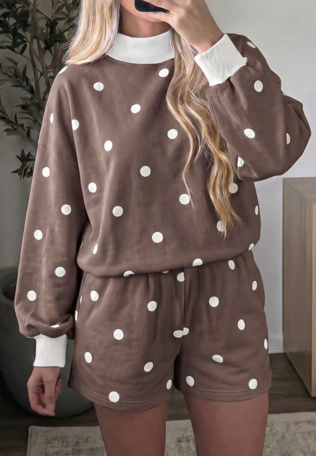 Brown and White Dot Shorts set
