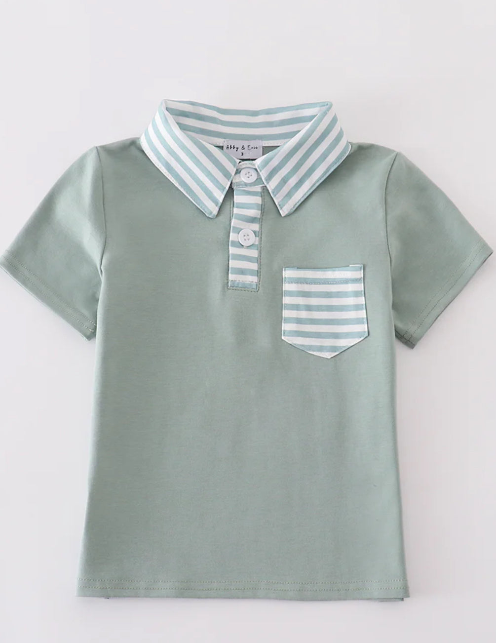 Boy's Sage Green Shirt with Striped Pocket