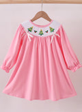 Girl's Pink Smocked Tree Dress