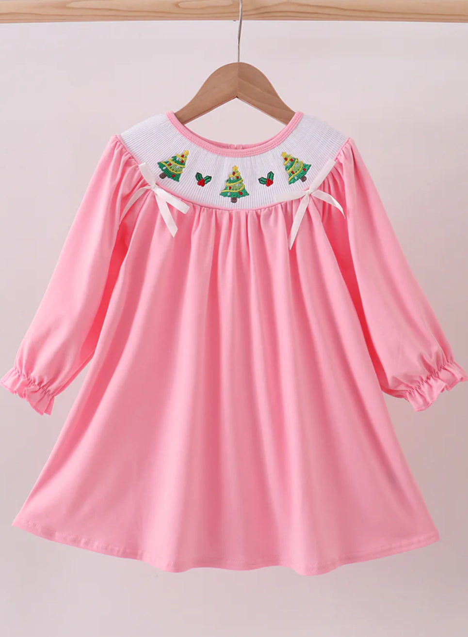 Girl's Pink Smocked Tree Dress