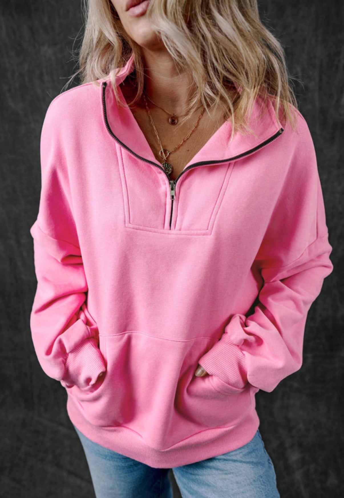 Women's pink 1/4 zip sweatshirt