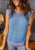 Women's Blue Sweater with Pink Trim