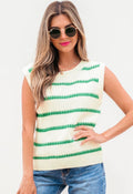 Women's Green and White Striped Sweater