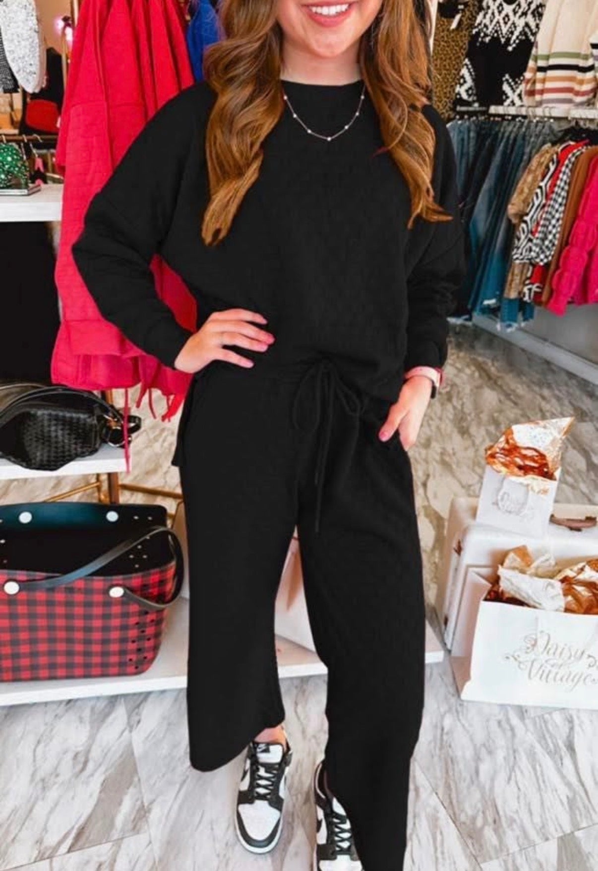 Women's Black Long Sleeve Pant Set