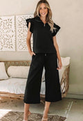 Women's Black Flutter Sleeve Pant Set