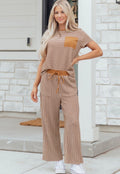Women's Caramel and White Striped Pant Set