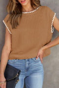 Women's Caramel Sweater with White Trim