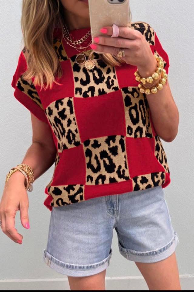 Women's Red Cheetah Sweater