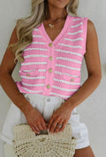 Women's Pink and White Striped Sweater