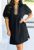 Women's Black Dress with Cheetah Trip