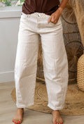 Women's Tan and White Striped Jeans