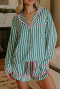 Women's Green and White Striped Pajamas