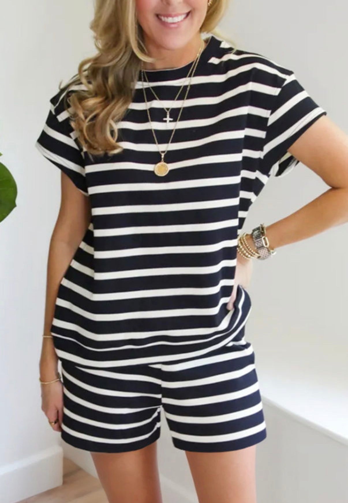 Women's Black and White Short Sleeve Set