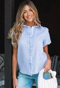 Women's Blue and White Striped Shirt