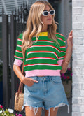 Women's Green Shirt with Colorful Stripes