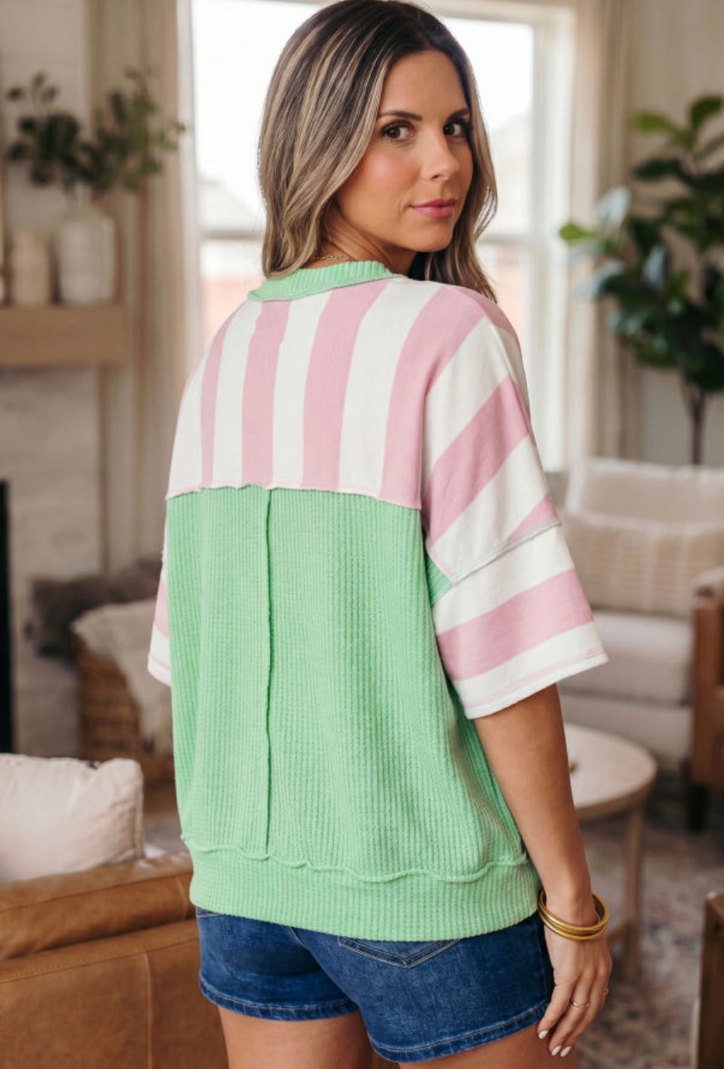 Women's Pink and White Striped Shirt