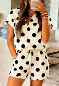 Women's Short Sleeve Black and White Polka Dot Set