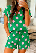 Women's Green and Pink Polka Dot Set