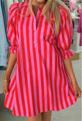 Women's Pink and Red Striped Dress
