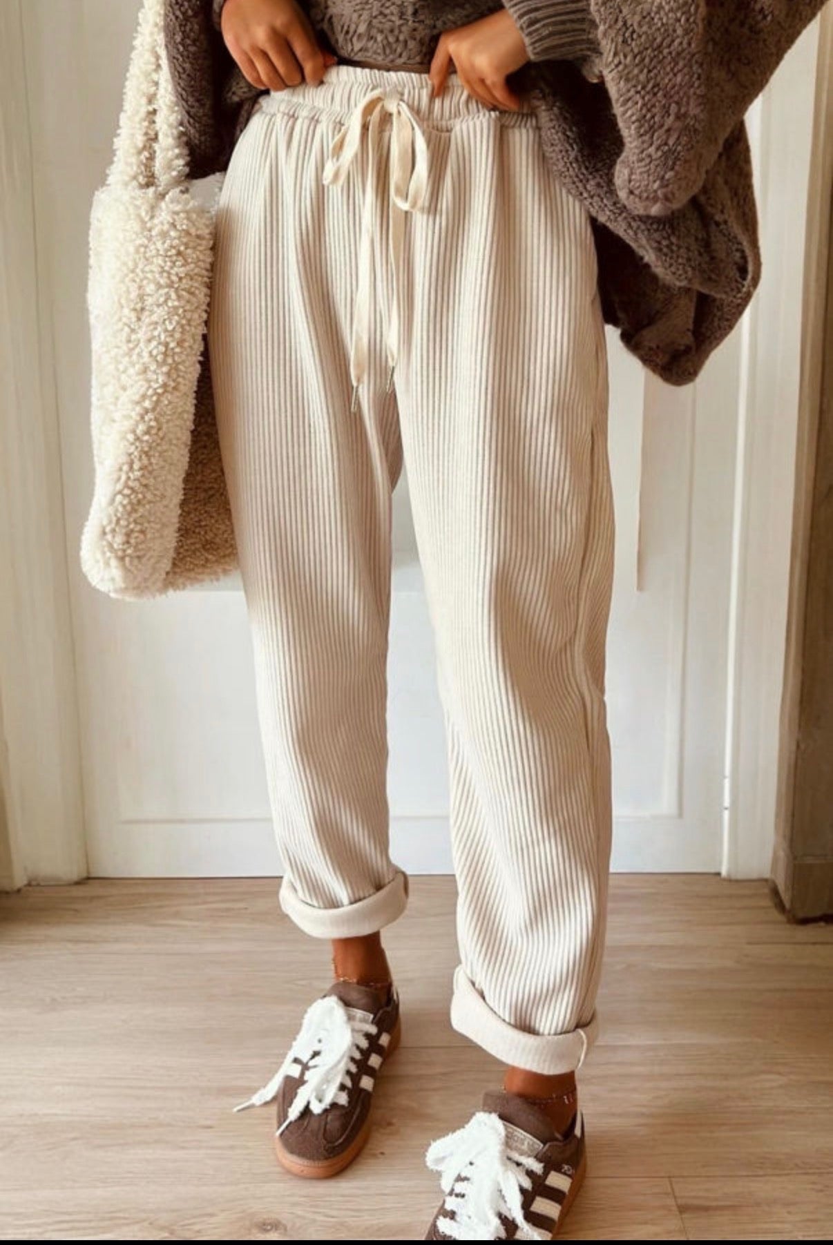 Women's Cream Corduroy Pants