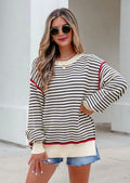 Women's Black and White Shirt with Red Trim