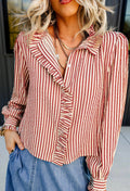 Women's Red and White Ruffle Shirt